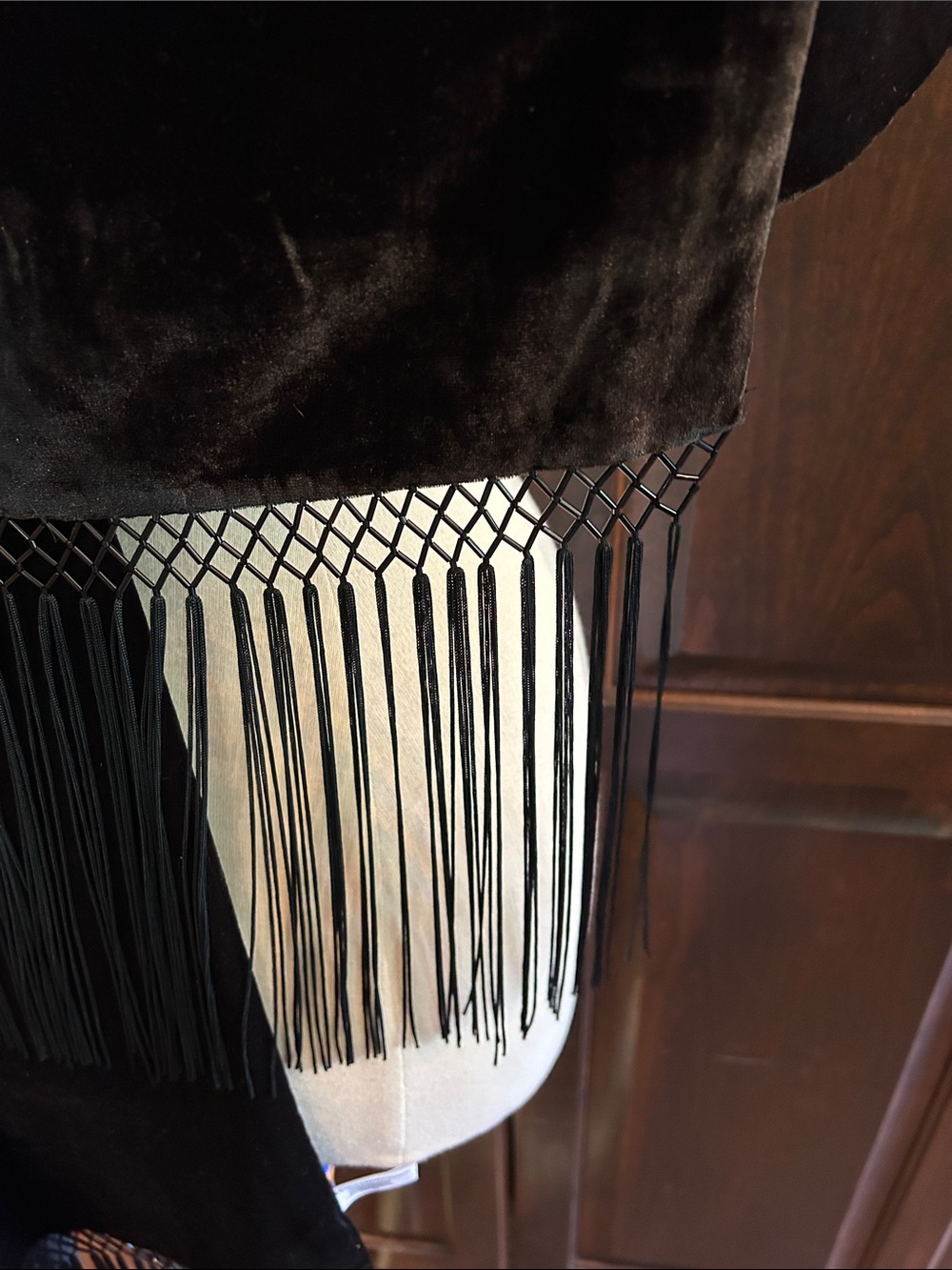 Worthington 74” x 21” Black Satin Lined Velvet Fringe Shawl Wrap - Picture 3 of 5